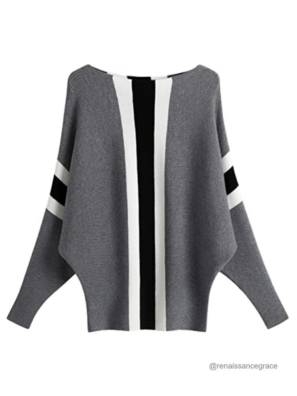 Oversized Ribbed Knit Batwing Sleeve Boat Neck Pullover Sweater